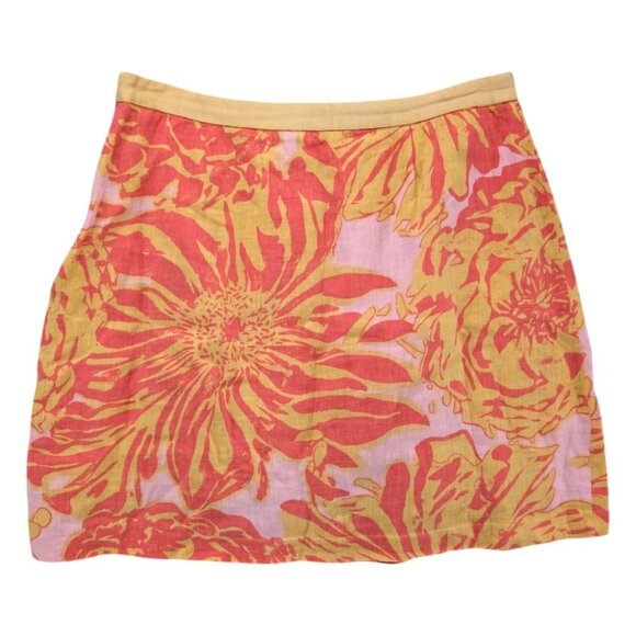 Anthropologie Edme Esyllte Skirt Womens Yellow Orange Pink Linen Blend Size 12 - Picture 2 of 9